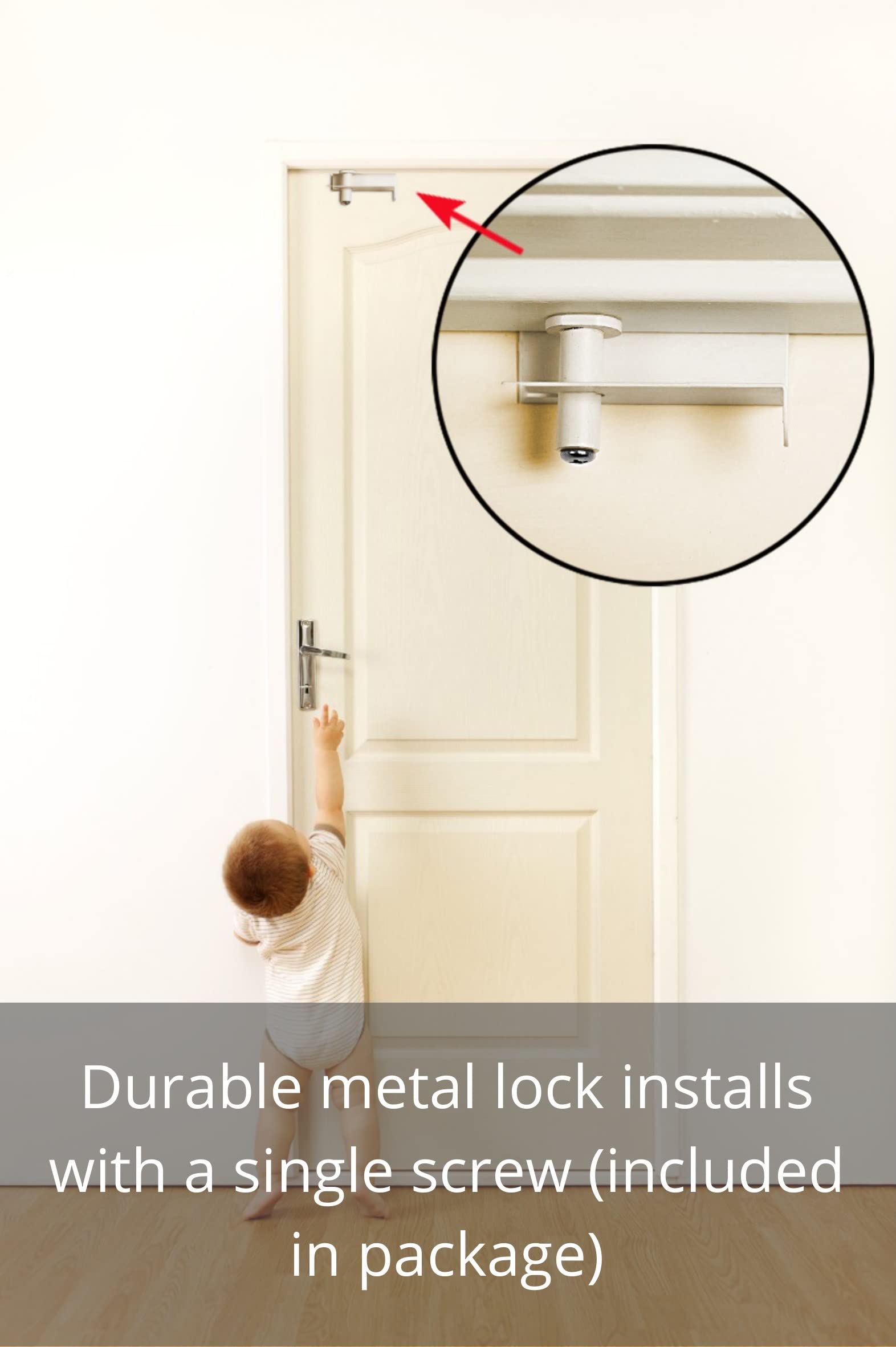 1 Pack GlideLok Child Safety Door Top Lock Made of Durable Metal (Not Plastic Like Other