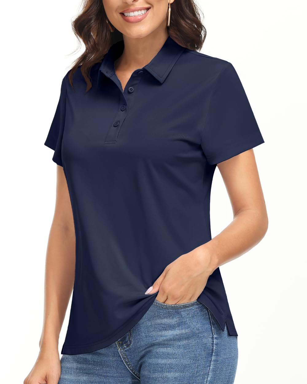 Boladeci Ladies Golf Shirts Short Sleeve Polo Shirts UPF 50+ Sun Uv Protection Quick Dry Fit Collar Shirt Tops Navy XL
