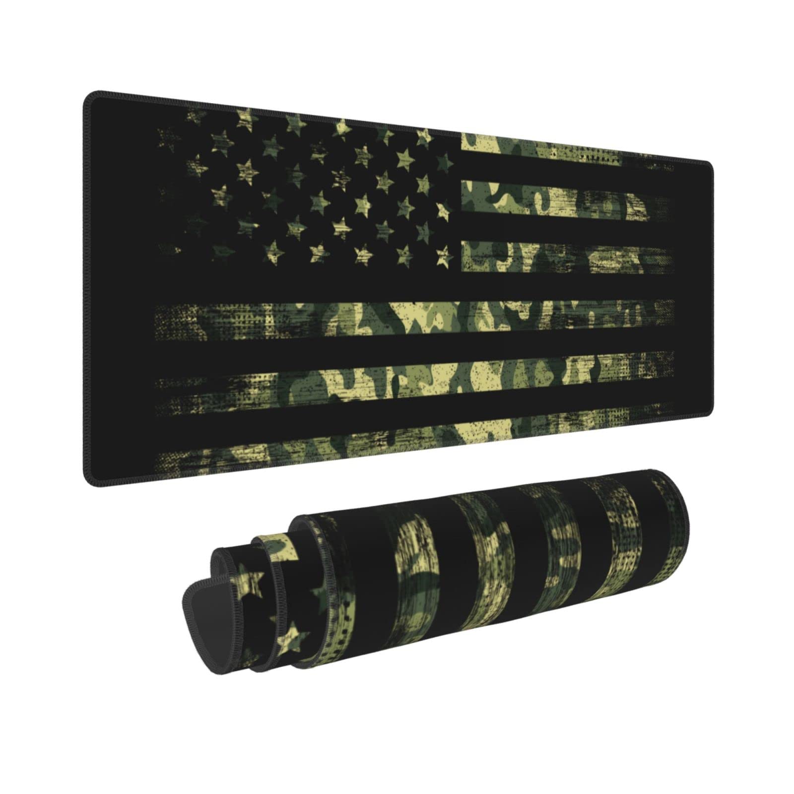 Large Gaming Mousepad, American Flag with Camouflage XL Mouse Pad with Stitched, Full Long Waterproof Non-Slip Base Keyboard Pad, PC Laptop Computer