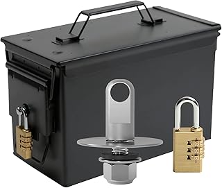 Aolamegs 50 Cal Ammo Can â€“ Locking Hardware Kit and Stainless Steel Padlockï¼ŒAmmo Box Military & Army M2A1 (50cal Ammo Can Black with Pre-Installed Locking Hardware and 1 Combination Padlock)