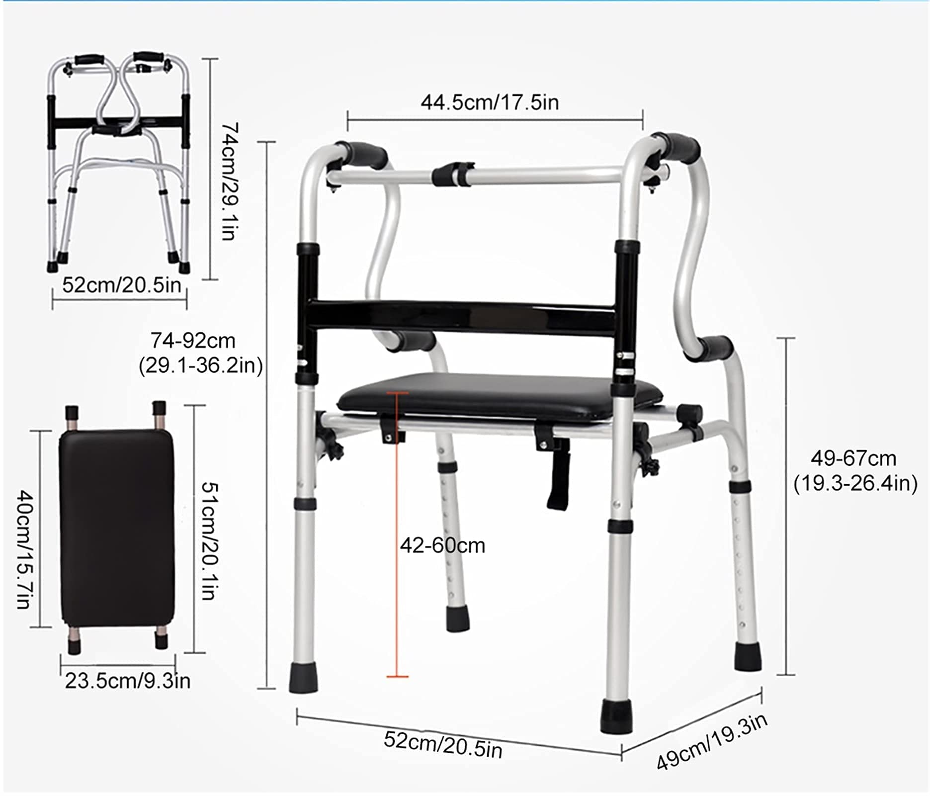 Lekki chodzik z siedziskiem dla seniorów Składany przenośny sprzęt do chodzenia Dom/łazienka/szpital Wielofunkcyjne obciążenie 180 kg Podwójny komfort