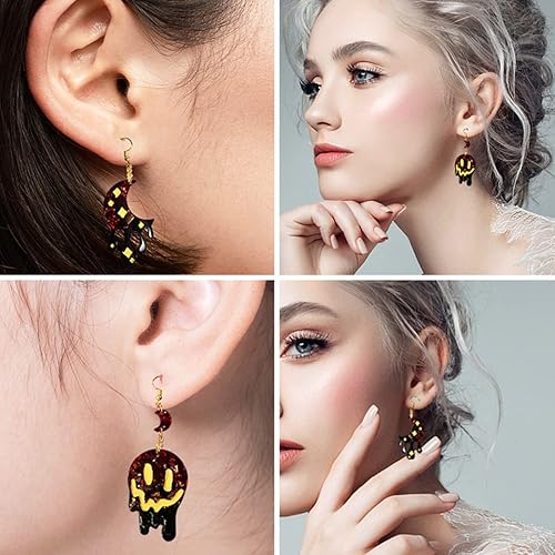 Miniatura 2 de Voyyphixa Kit de 144 moldes de resina para aretes de Halloween, diseño de calavera y luna, moldes de silicona con ganchos para aretes, anillos de