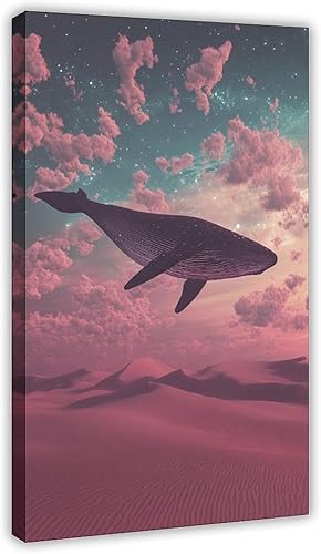 Surreal Synthwave Whale Wall Art Dreamy Vaporwave Poster Modern Abstract Canvas Print for Bedroom & Living Room Canvas Art Poster And Wall Art