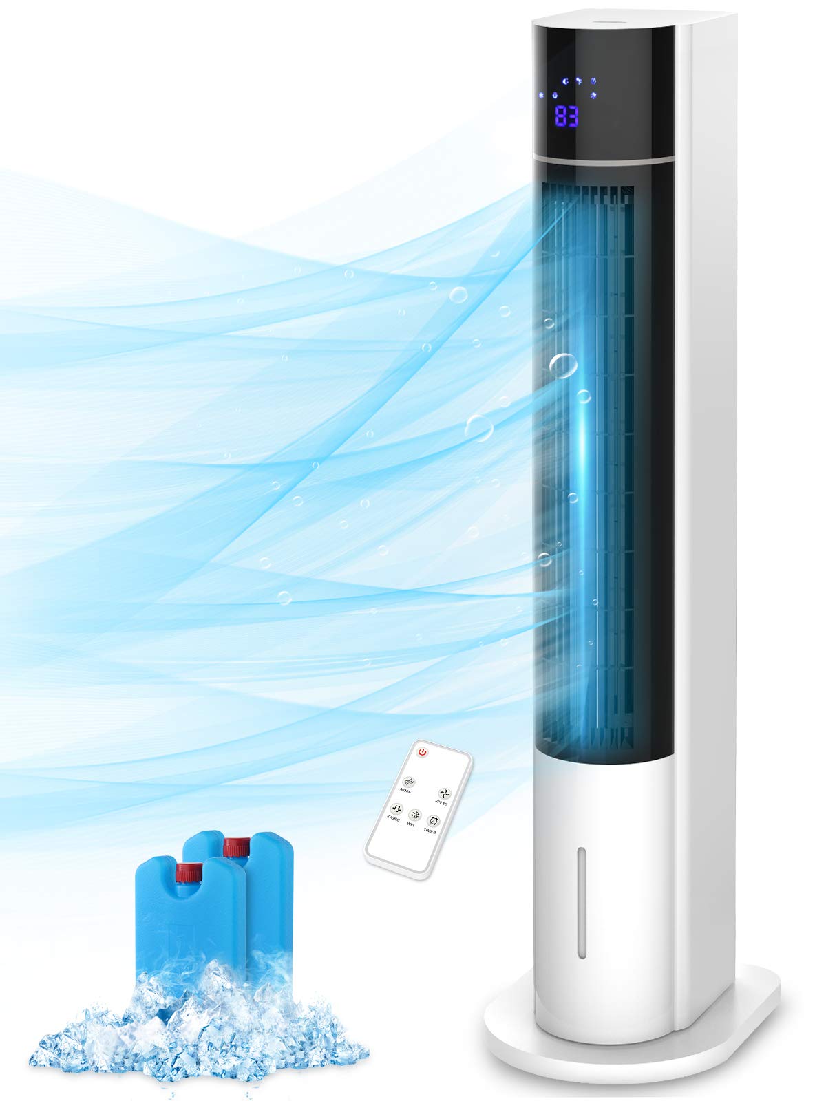 Evaporative Air Cooler Portable Bladeless Tower Fan With Ice Water ...