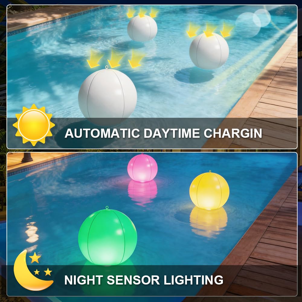 2 Piezas Luces Flotantes Piscina Solares, 34cm Inflables Bolas Luces solares Piscina, 16 RGB Luces Flotantes Piscina con Mando a Distancia, Impermeables Bolas de Luz LED para Piscina, Jardin