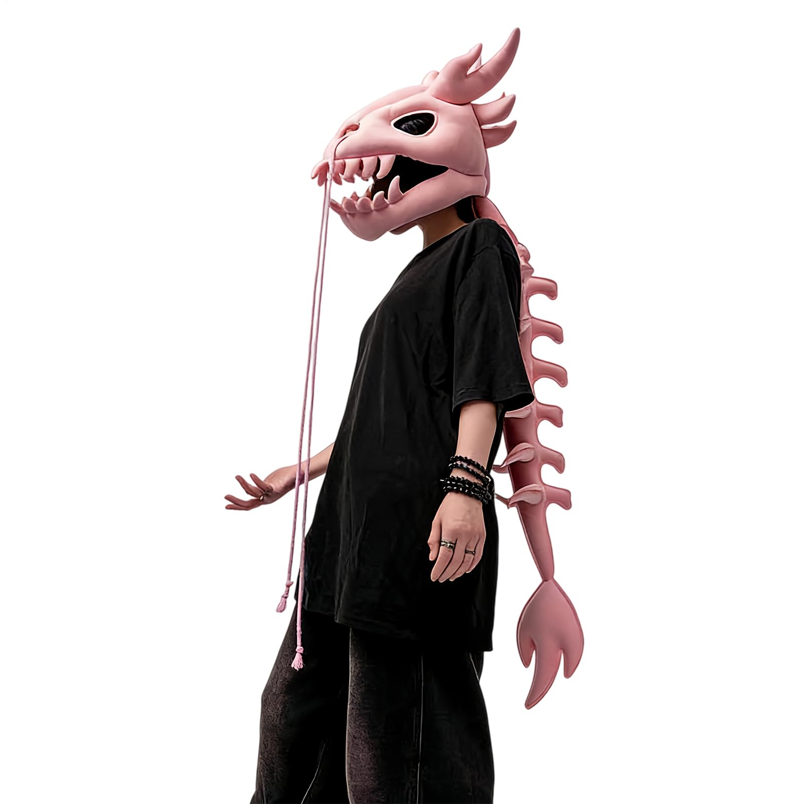 Plush dinozaur kostium szkieletu 3D, czaszka, nakrycie głowy z kręgosłupem | Szczegółowy kostium zabawy dla dorosłych dla dzieci i dorosłych Halloween Cosplay impreza tematyczna przebranie