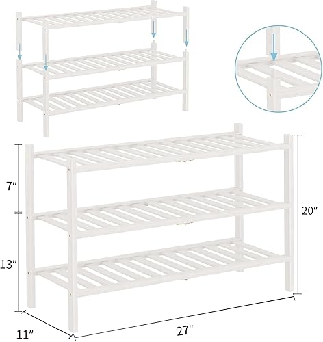 Miniatura 3 de RONGJlA - Zapatero de bambú de 2 niveles para armario, estante de madera para zapatos, organizador de almacenamiento para entrada, espacio pequeño,