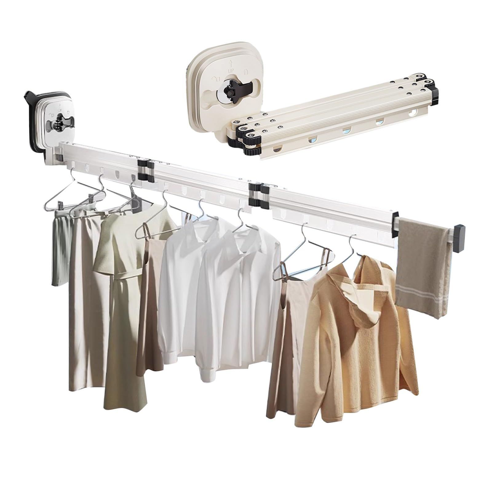 Sohodoo Folding Clothing Rack Suction Cup, Retractable Clothes Drying Rack with Suction Cup Clothes Laundry Hanger(White,Three Paragraphs)