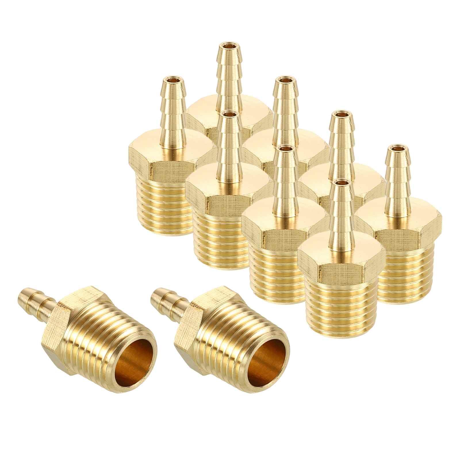 HARFINGTON 10pcs 1/8" to 1/4" NPT Male Brass Hose Barb Fitting Metal Splicer Mender for 3D Printing, Air Compressor, CNC Machine, Dies