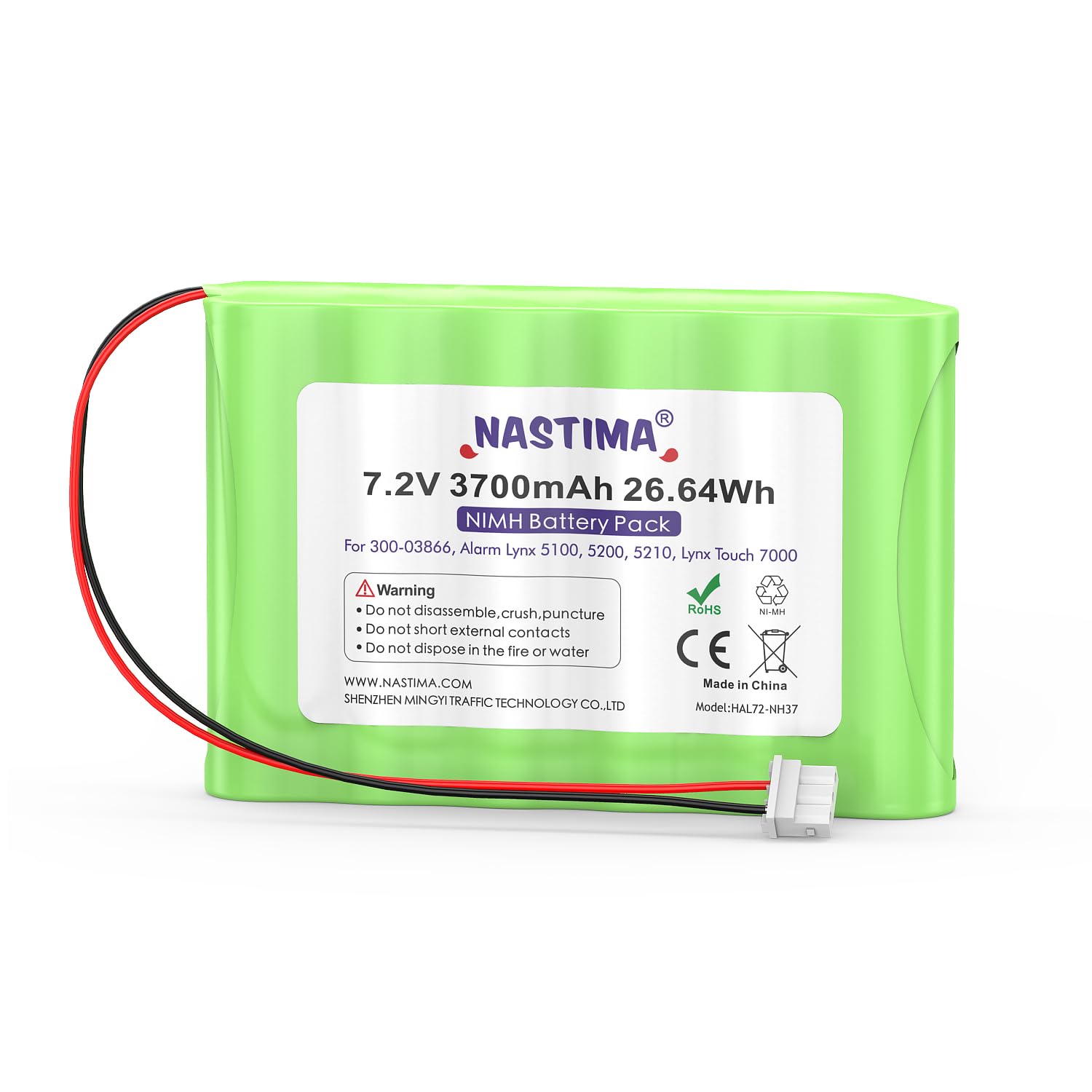 NASTIMA 7.2V 3700mAh NIMH Replacement Battery Compatible with Honeywell Alarm Lynx 5100, 5200, 5210, Lynx Touch 7000, Lyric Controller Lyric Keypad LCP500-L LYNXRCHKIT-SHA LCP500-4B