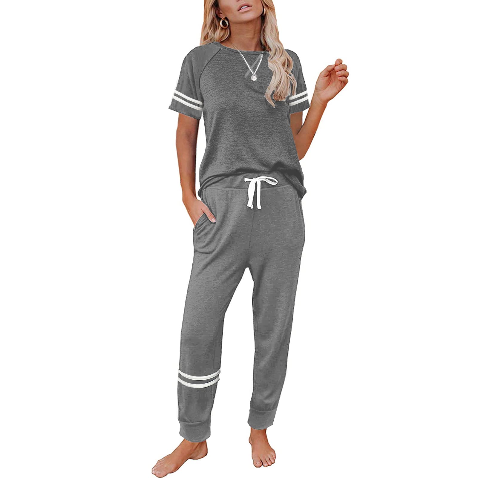 FIOPHY Women's 2 Piece Outfits Lounge Sets Long Sleeve Tops and Jogger Sweatpants Sweats Track Suits Loungewear Pajama Sets