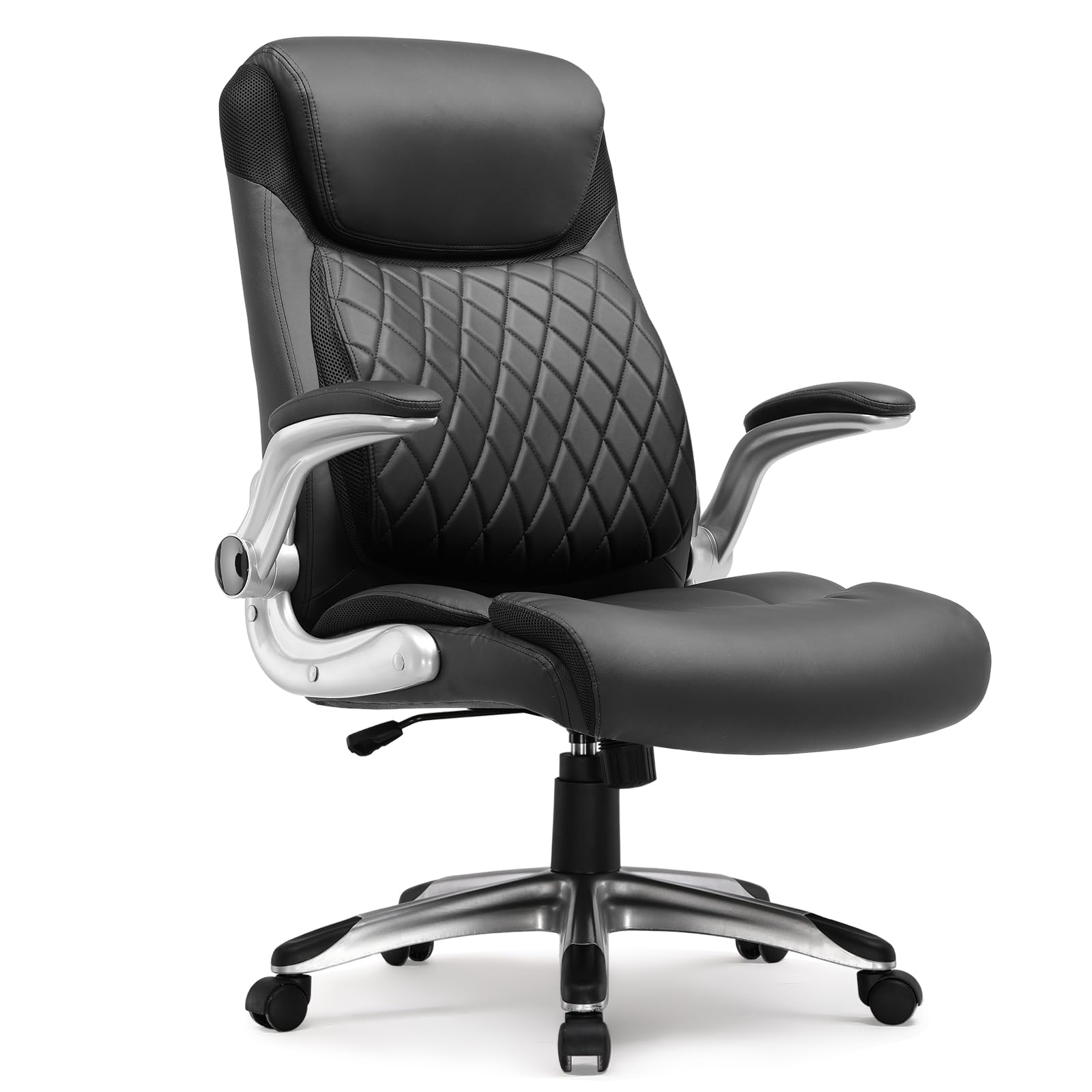 COMHOMA Silla de Oficina ergonómica con reposabrazos Plegables y Respaldo Alto, función basculante, Altura Regulable, Piel Resistente a los arañazos