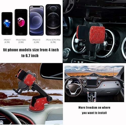 Miniatura 10 de LYCARESUN Soporte para teléfono con diamantes de imitación brillantes para mujeres y niñas, accesorios de automóvil para salpicadero de parabrisas,