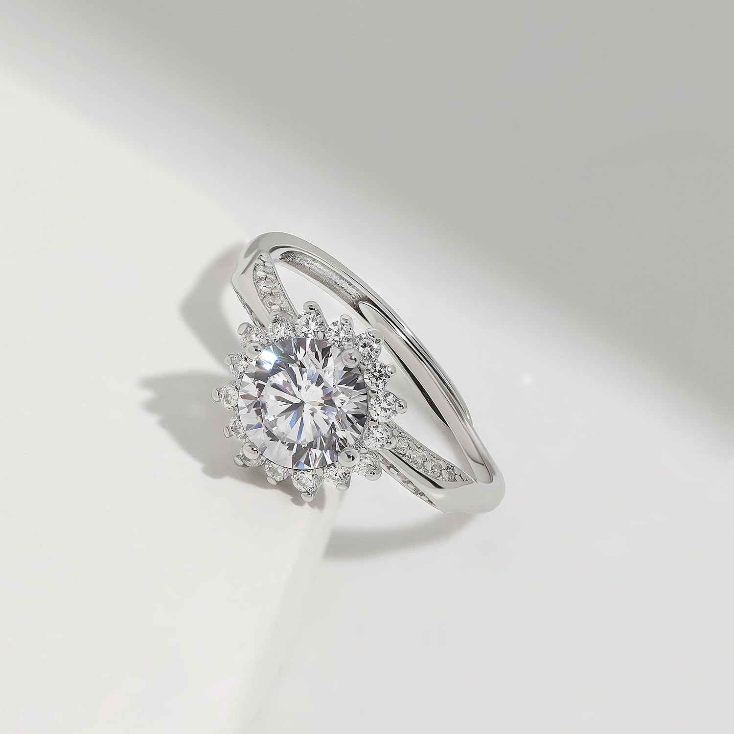 Anillo de Compromiso Meissa de 0.95 Ct con Corte Redondo para Mujeres, Anillo de Boda de Plata de Ley, Anillo de Compromiso Falso, Banda de Anillo de Promesa para Boda y Aniversario