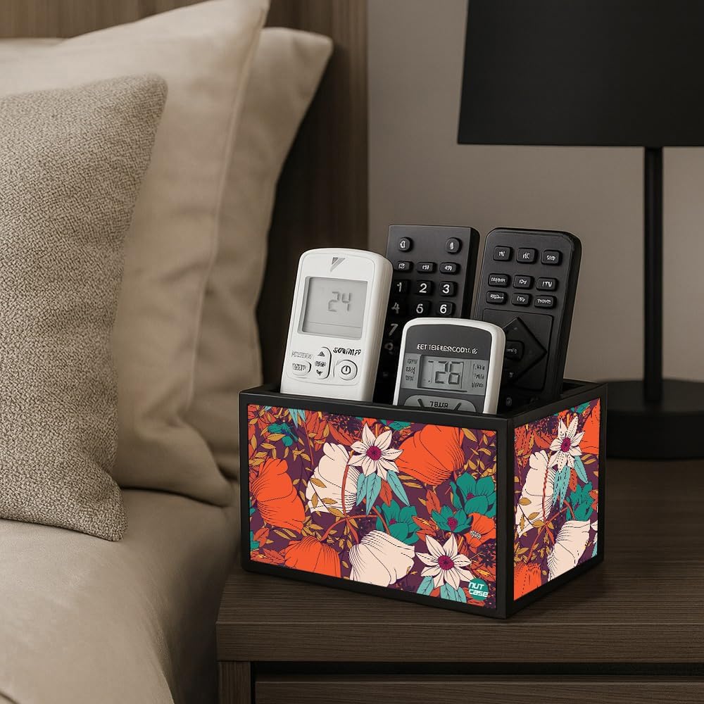 Nutcase Designer Wooden Remote Control Holder Stand Organizer Caddy for TV/AC Remotes-Multipurpose Desk Organiser-6”x4”x4”