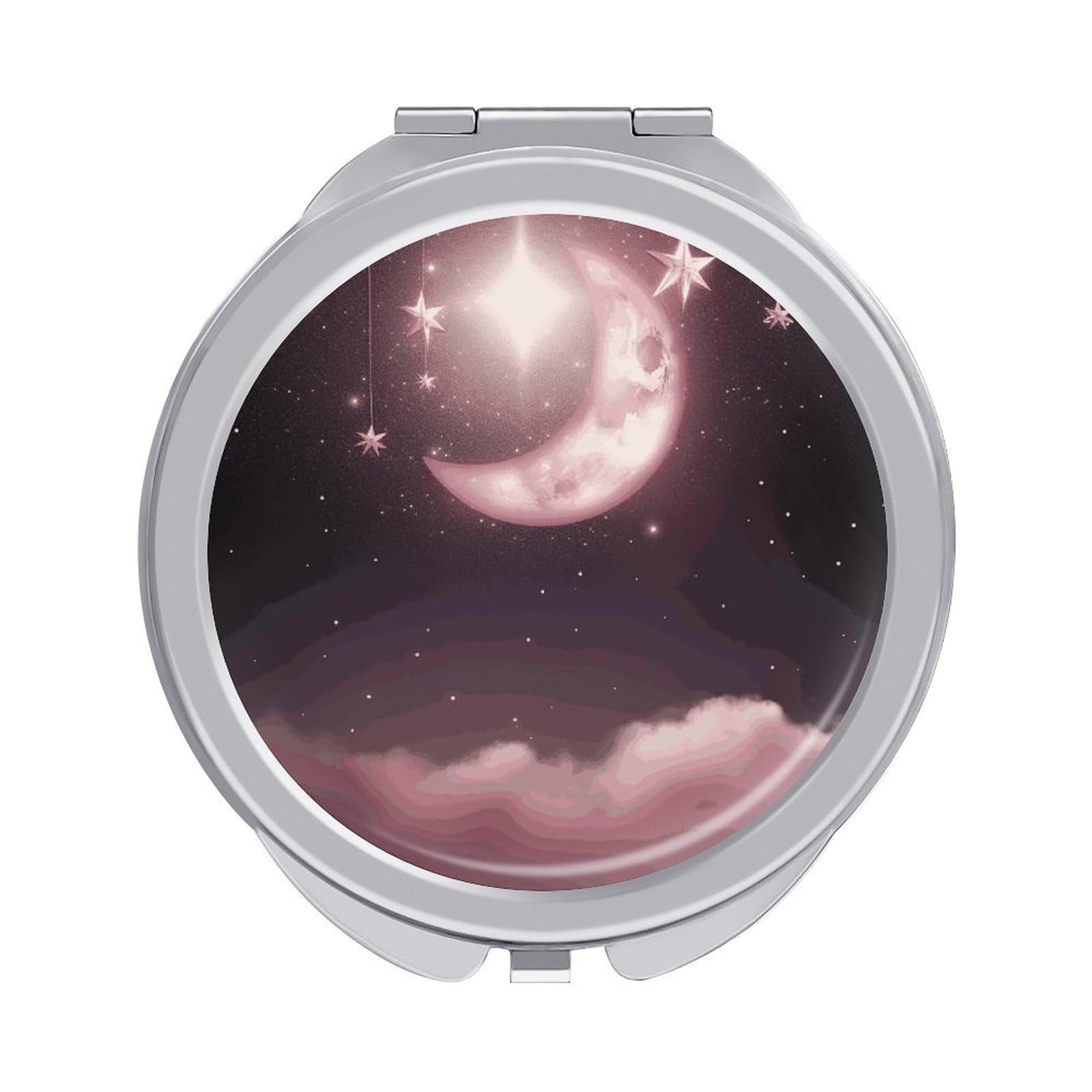 JTREHY Moon Pink Stars Makeup Mirror Silver Mirror Surface Folding Makeups Mirrors Lightweight Durable Looking Glass for Suitable Traveling Handbag and Purses