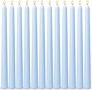 12-Pack Ice Blue Taper Candles, 10 Inch Unscented Dripless Candlesticks, Long-Lasting Burn Time of 7-8 Hours, Perfect for Home Décor Weddings Babyshower and Events