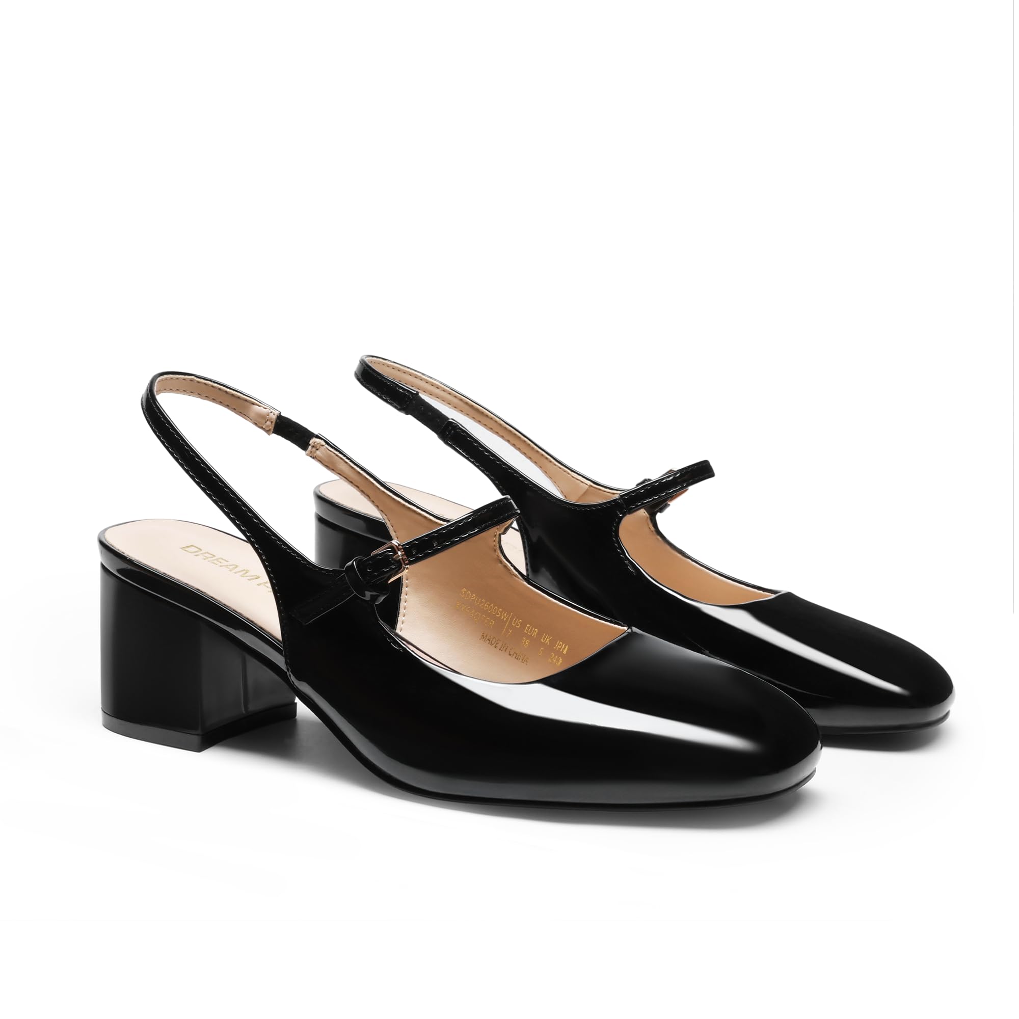 DREAM PAIRS Damen Mary Jane Niedrige Chunky Heels Slingback Geschlossene Quadratische Zehen Abendkleid Schuhe Hochzeitsfeier Büro Pumps Schuhe