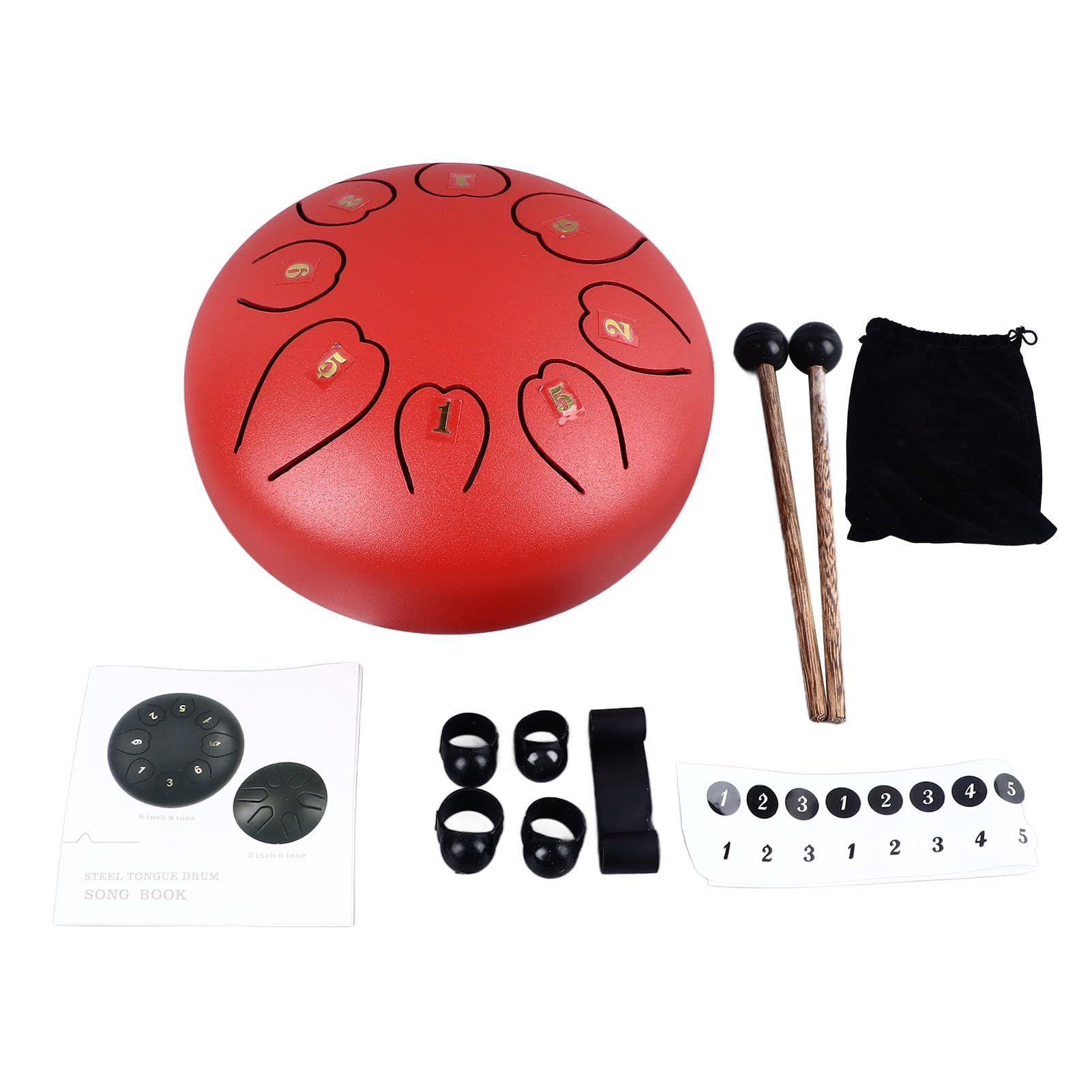 Bęben językowy Tyenaza, 6 cali 8 nut wyraźny rezonansowy przyjemny dźwięk bezproblemowy stalowy bęben ręczny Mini instrument perkusyjny (Red)
