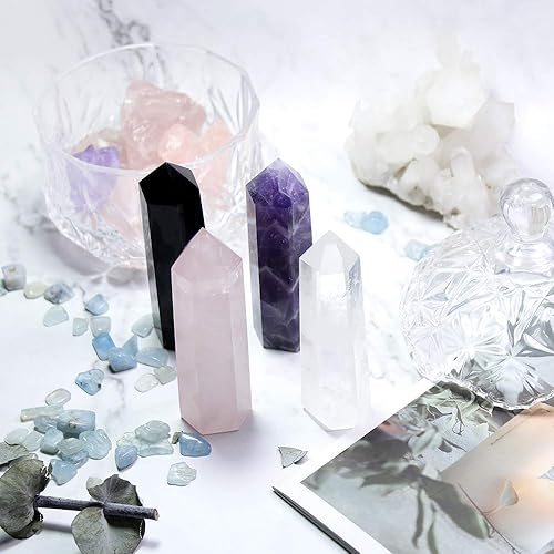 Miniatura 5 de Runyangshi - 8 varitas curativas de cristal natural, varitas de cristal curativo de un solo punto, piedras de chakra reiki de 6 facetas, prisma de