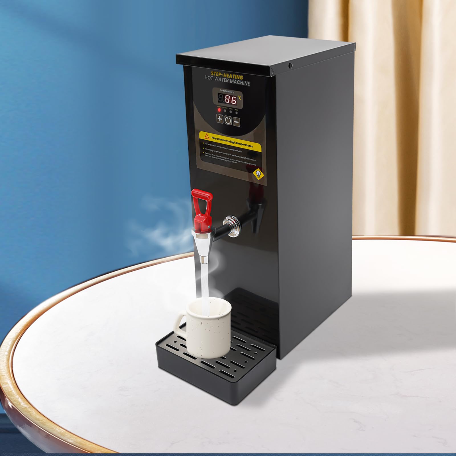 Electric Water Boiler 110V 2000W Commercial Hot Water Dispenser with Faucet Digital Display Screen Modern Electric Water Boiler Machine Rapid Heating 8L/2.11Gal for Restaurant Home Office (Black)