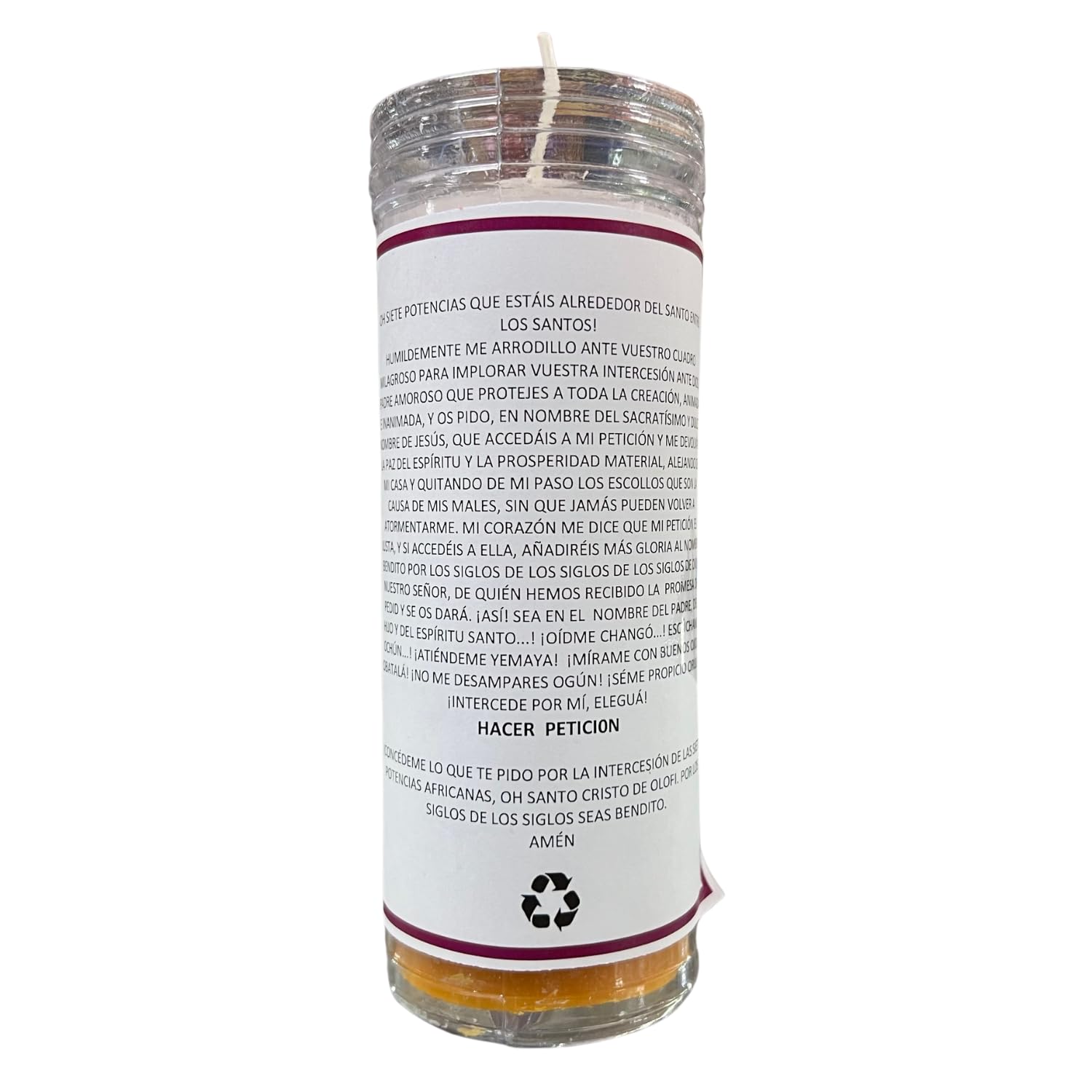 Velón de las 7 Potencias para Cualquier Tipo de Petición | Vela Especial con Aceite y Oración para Peticiones de Paz, Pasión, Amor, Riqueza, Protección, Salud, Sabiduría, Transmutación y Prosperidad.