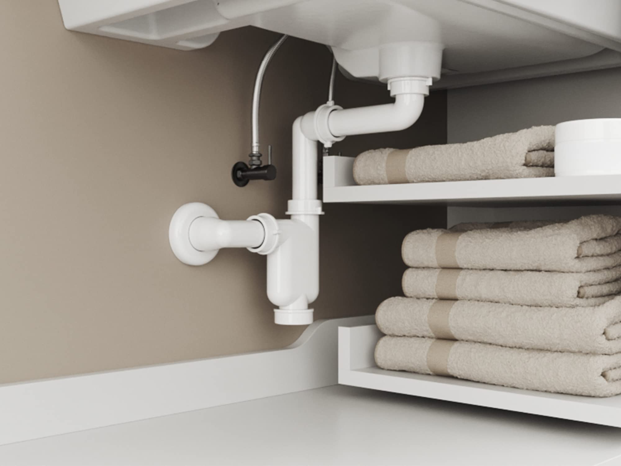 Aqua Bagno Sifone salva-spazio per lavabo - Sifone per mobili da bagno - Sifone salva-spazio - Sifone piatto - Bagno - Regolabile in modo flessibile - G 1 1/4 pollici - DN32