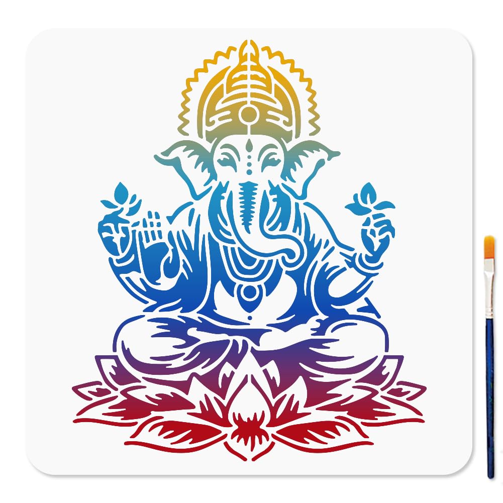 Plantilla de elefante budista MAYJOYDIY 30x30cm con pincel para pintar paredes