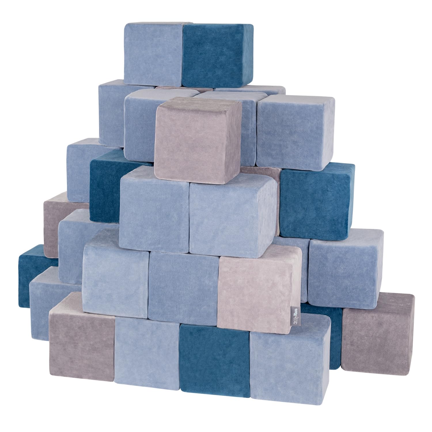 KiddyMoon Soft Foam Building Blocks For Babies & Toddlers, Washable Velvet Zip Cover, 14Cm Cubes, Sensory Toy, 48 Pieces, Cubes:Lagoon Turquoise-Ice Blue-Grey Mountains โ image 1