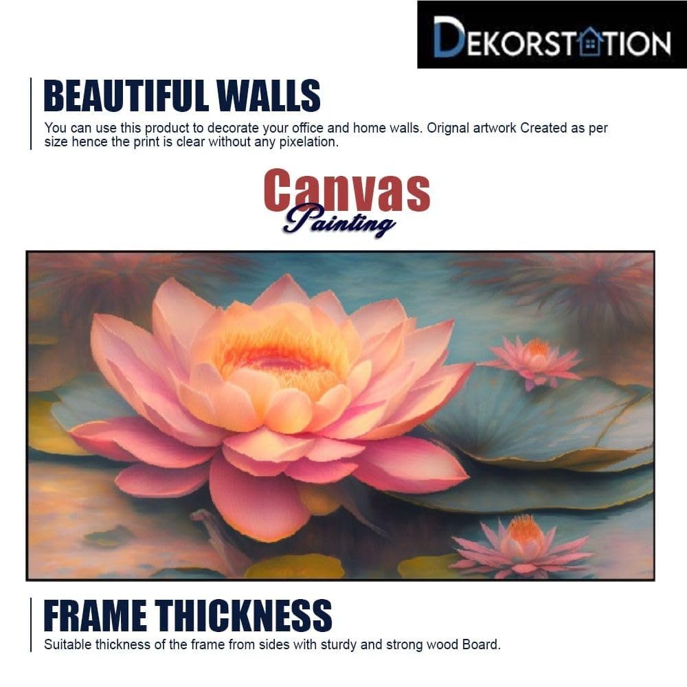 DEKORSTATION Pink Lotus Flower Floating Frame Canvas Wall Painting for Home and Office Decor (18 Inch L x 12 Inch H) 3