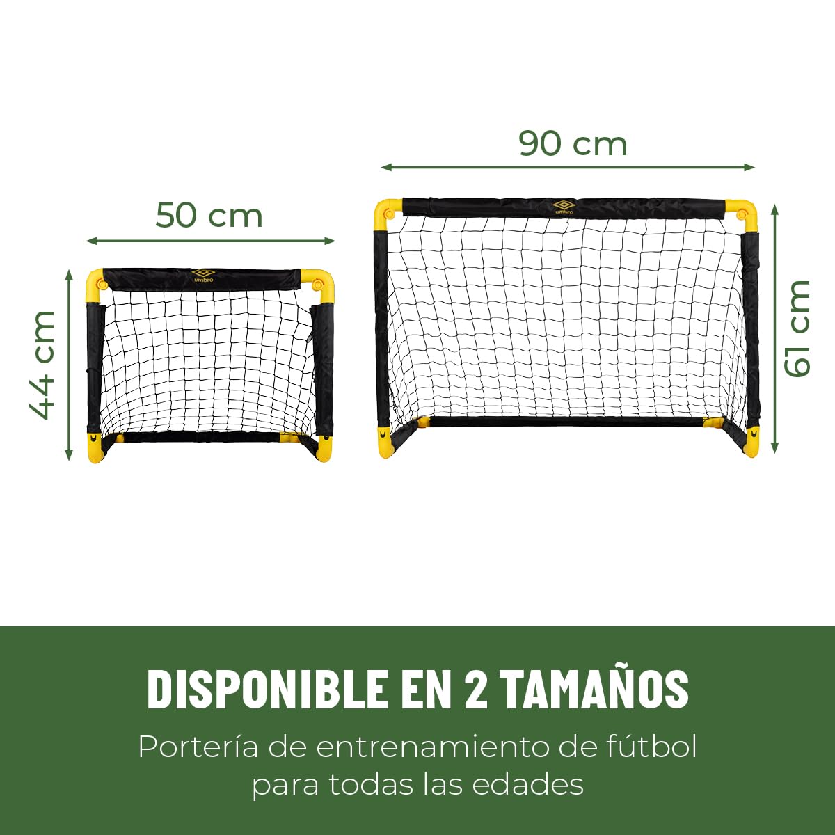 Umbro Portería de fútbol plegable 50x44x44 cm para jardín niños adultos interior exterior Negro/Amarillo