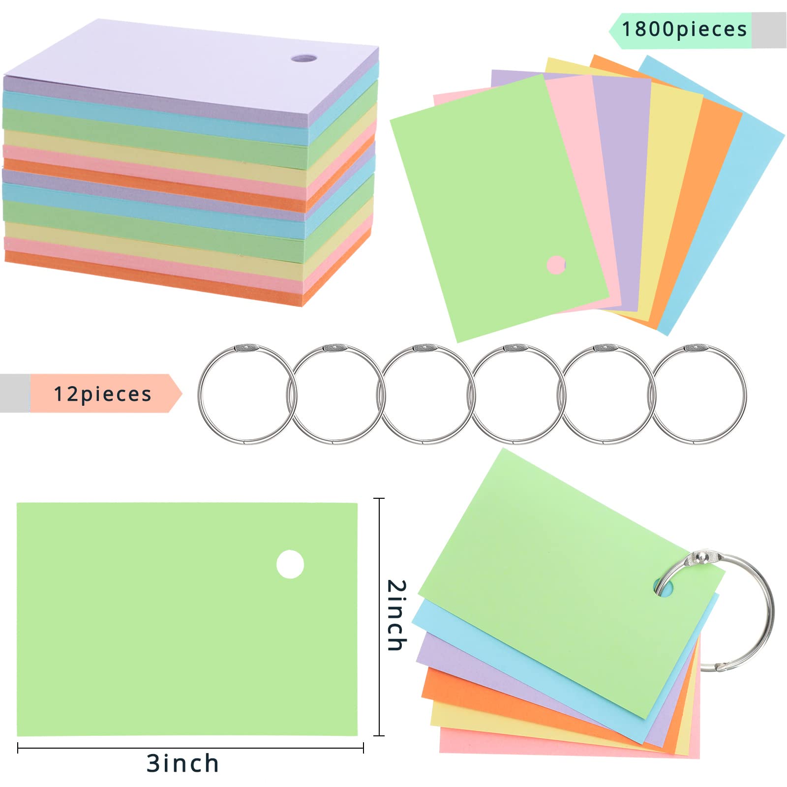 500 Pcs Index Cards With Rings - 4x6 Inch Lined Flash Cards, Fresh Colors, With Metal Rings - View #9