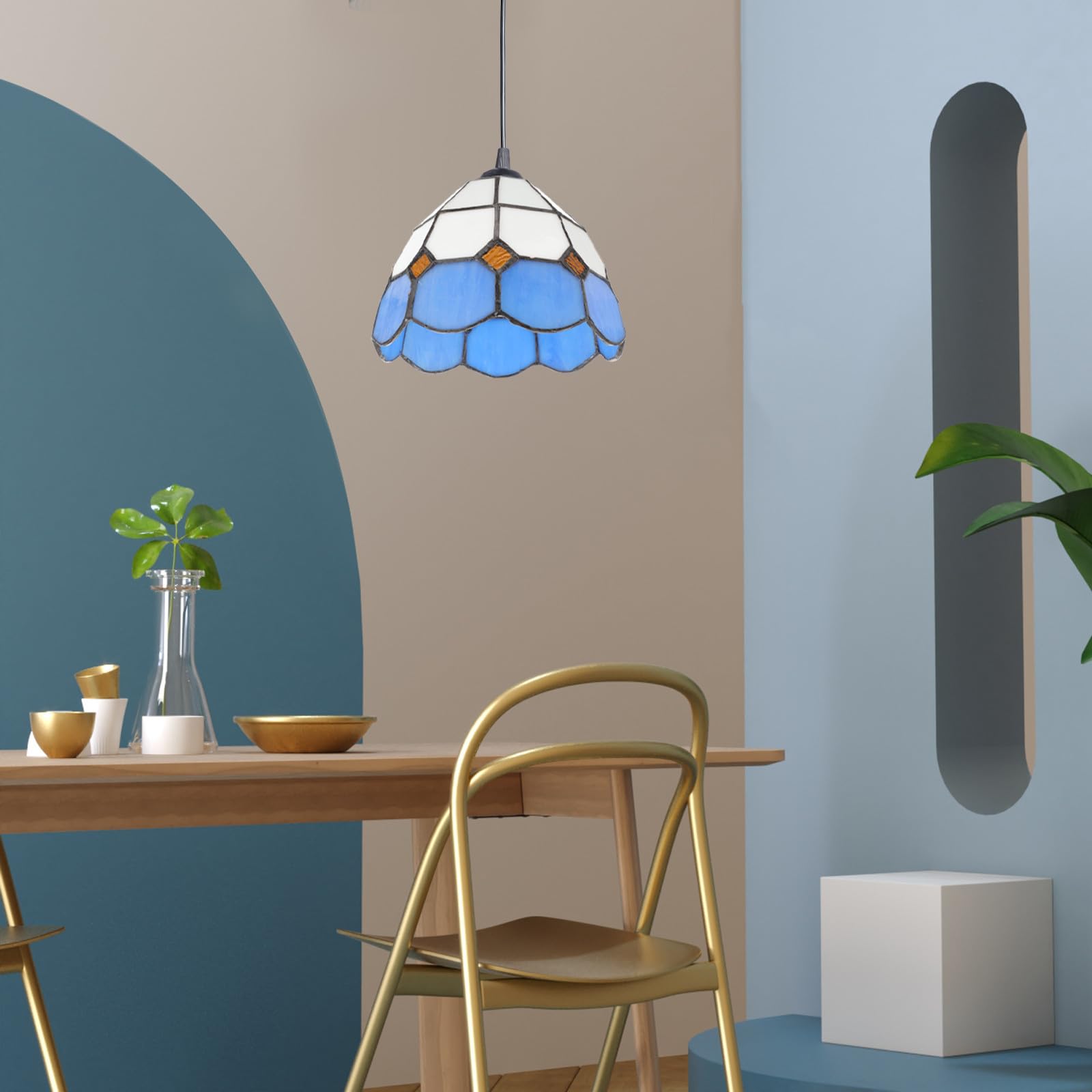 Paralume in Vetro Blu Vintage E27 per Lampada da Soffitto