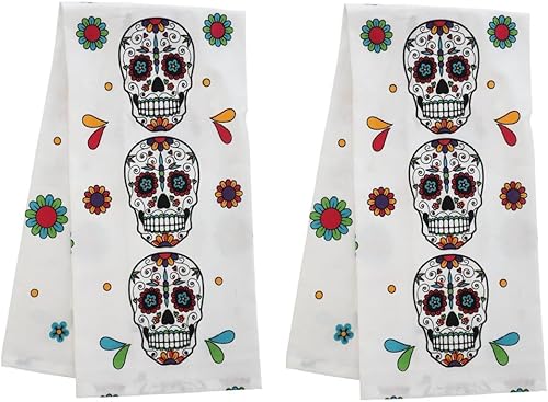 Day of The Dead - Juego de 2 paños de cocina con diseño de calavera de azúcar, saco de harina, 28 x 16 pulgadas, toallas de mano para decoración,