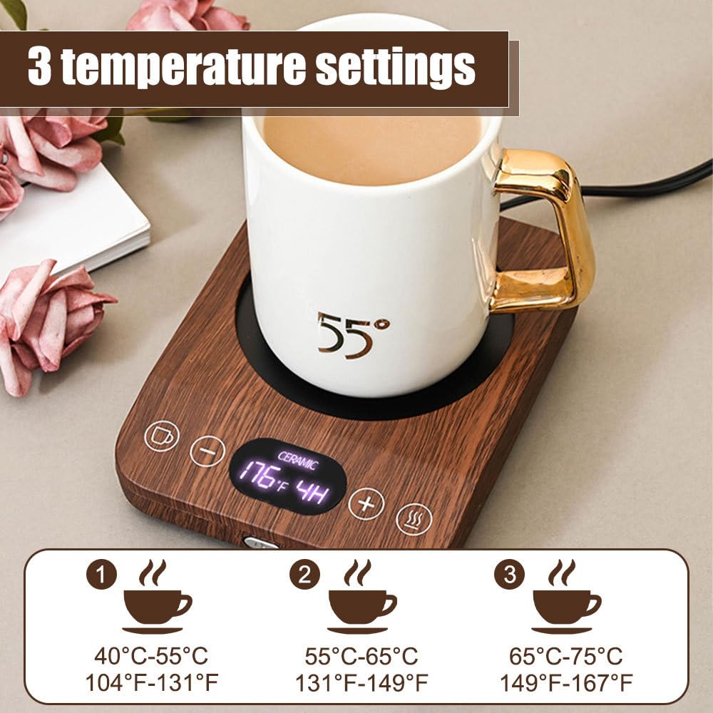 Calentador de taza, 12 x 15 cm, placa calefactora con 3 ajustes de temperatura constante, parada inteligente de 4 horas, placa calefactora para café té y bebida leche (taza no incluida)