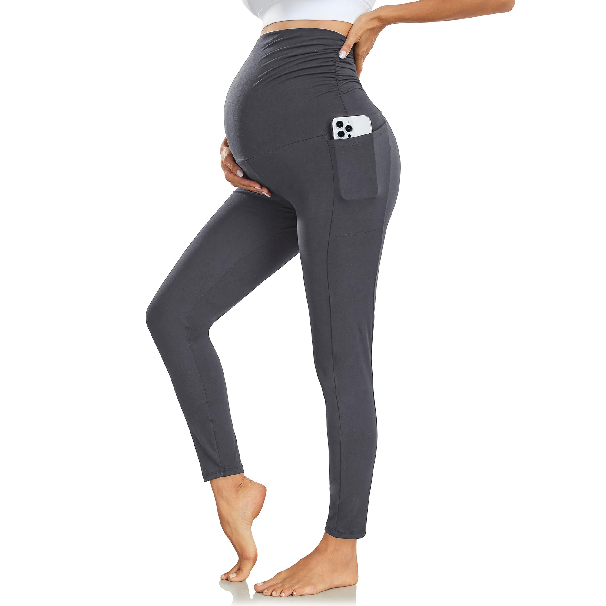 Nlieanuc Leggings Premaman Donna a Vita Alta Leggins per Gravidanza con Tasche Pantalone Premaman Donna Morbido