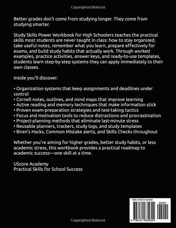 Study Skills Power Workbook for High Schoolers: Get Organized, Take Better Notes & Ace Your Exams — Worked Examples, Templates, Hacks & Answer Keys image 3