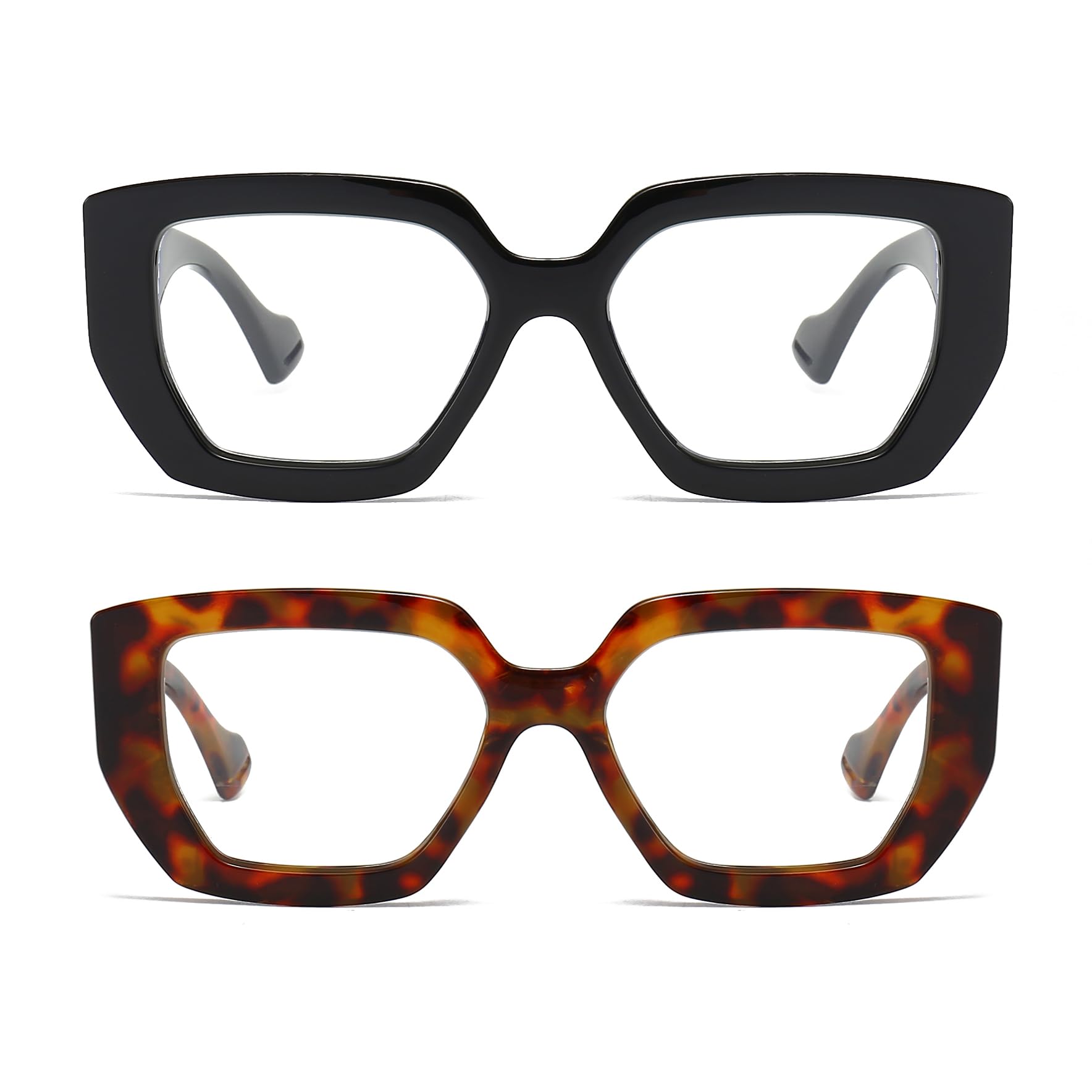 LJCZKA 2 Pair of Oversized Square Blue Light Glasses Womens Mens Thick Frame Computer Glasses Anti Eye-Fatigue for Reading Texting & Gaming - Image 2
