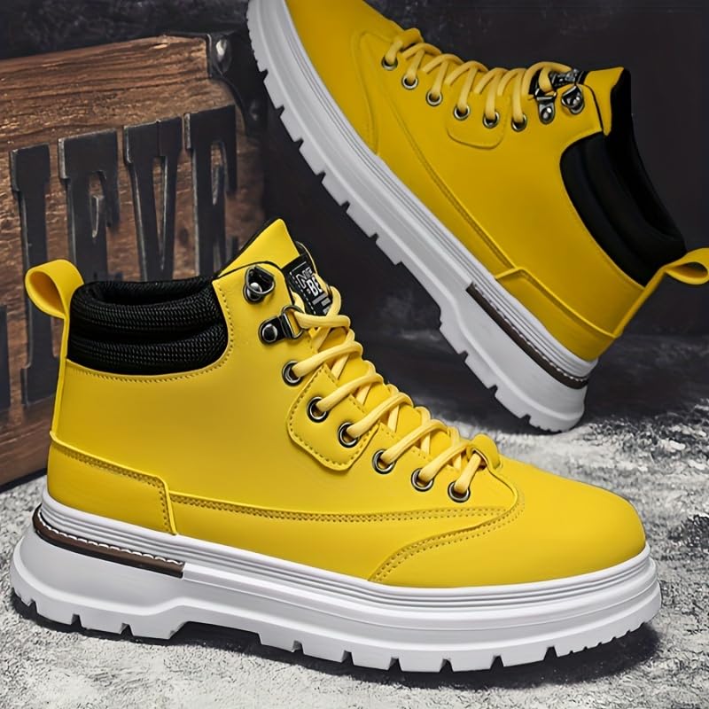 Hiking Boots Men - Round Toe Short Boot with Lace Closure, PVC Upper, Fabric Insole & Sole, Solid Color, Universal Fit for Outdoor & Daily Leisure Men's Stylish Sneakers3