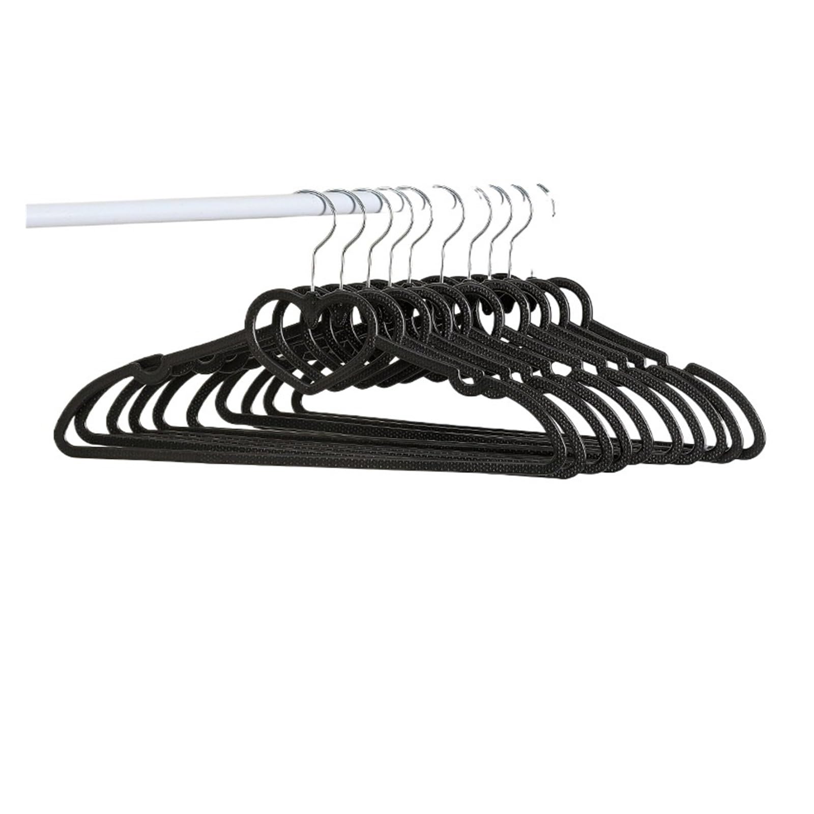 Velvet Hangers 10PCS Clothes Hanger Heart Pattern Coat for Clothing Hanging Supplies(Black A)