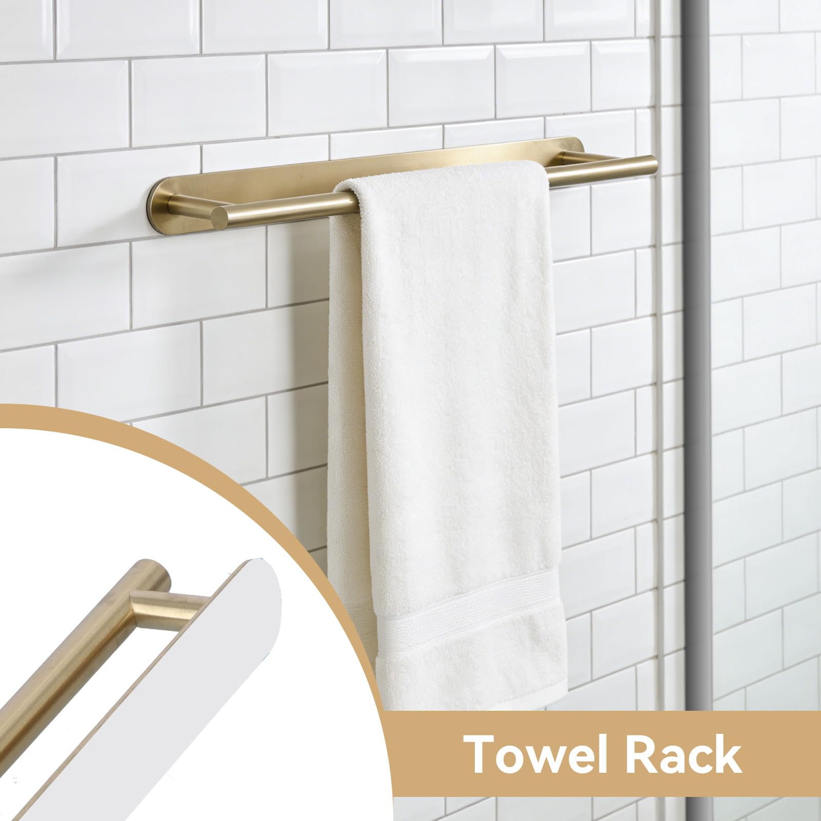 Barre porte-serviettes sans perçage, acier inoxydable, autocollant 60 cm pour la maison et la salle de bain