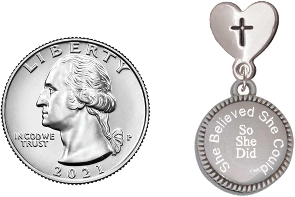 Delight Jewelry Stainless Steel Disc She Believed She Could So She Did Silvertone Cross in Heart Post Dangle Earrings