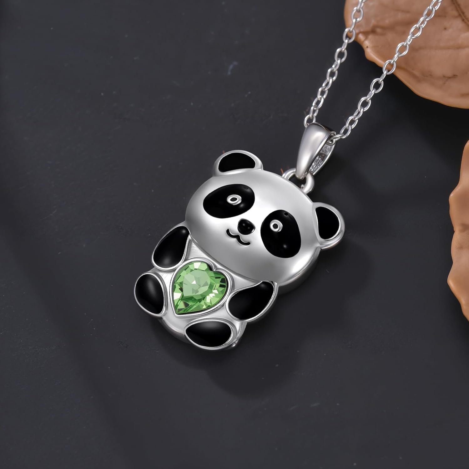 Panda Necklace for Women Cute Panda Animal Necklace with Heart Green Crystal Sterling Silver Jewelry Gifts - Image 4
