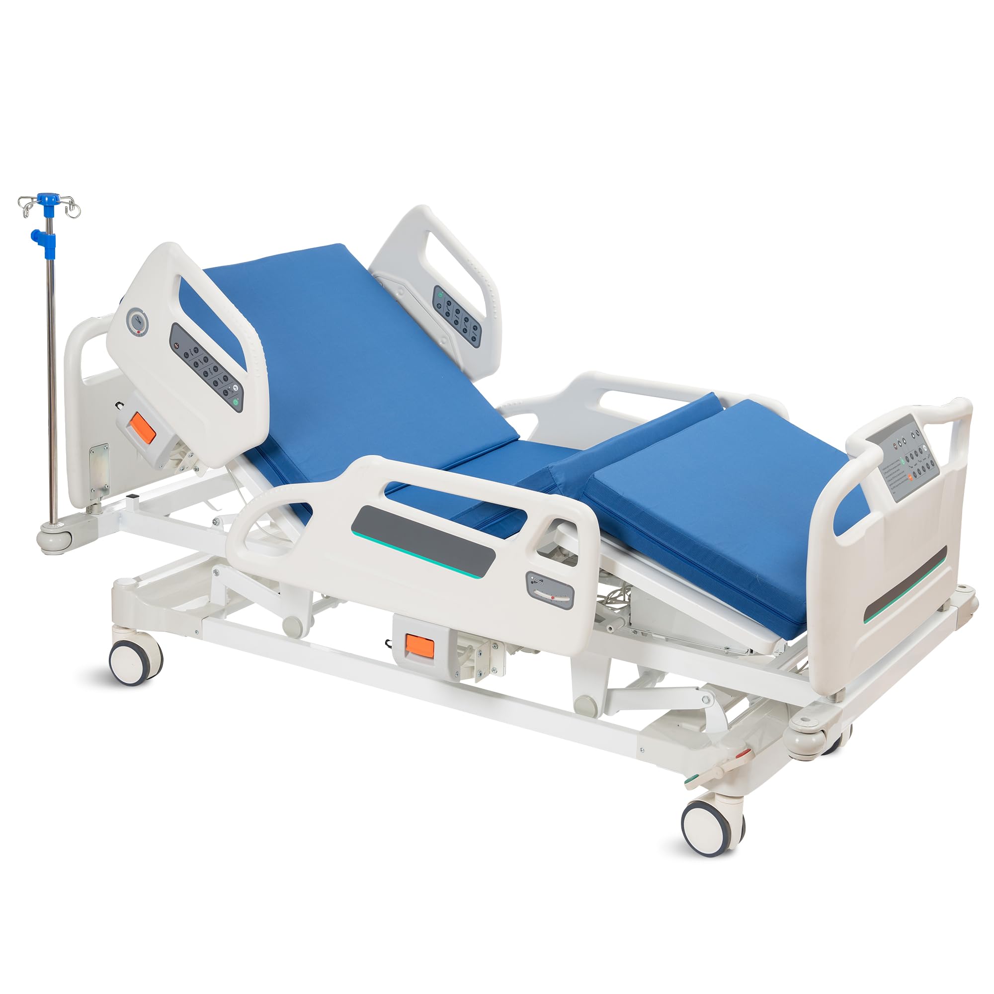 - Premium Multi Function Full Electric Hospital Bed, ICU Medical Bed with Cardiac Chair Position, Emergency Stop Button, underbed Night Light, one-Touch seat Position, 530LBS Loading