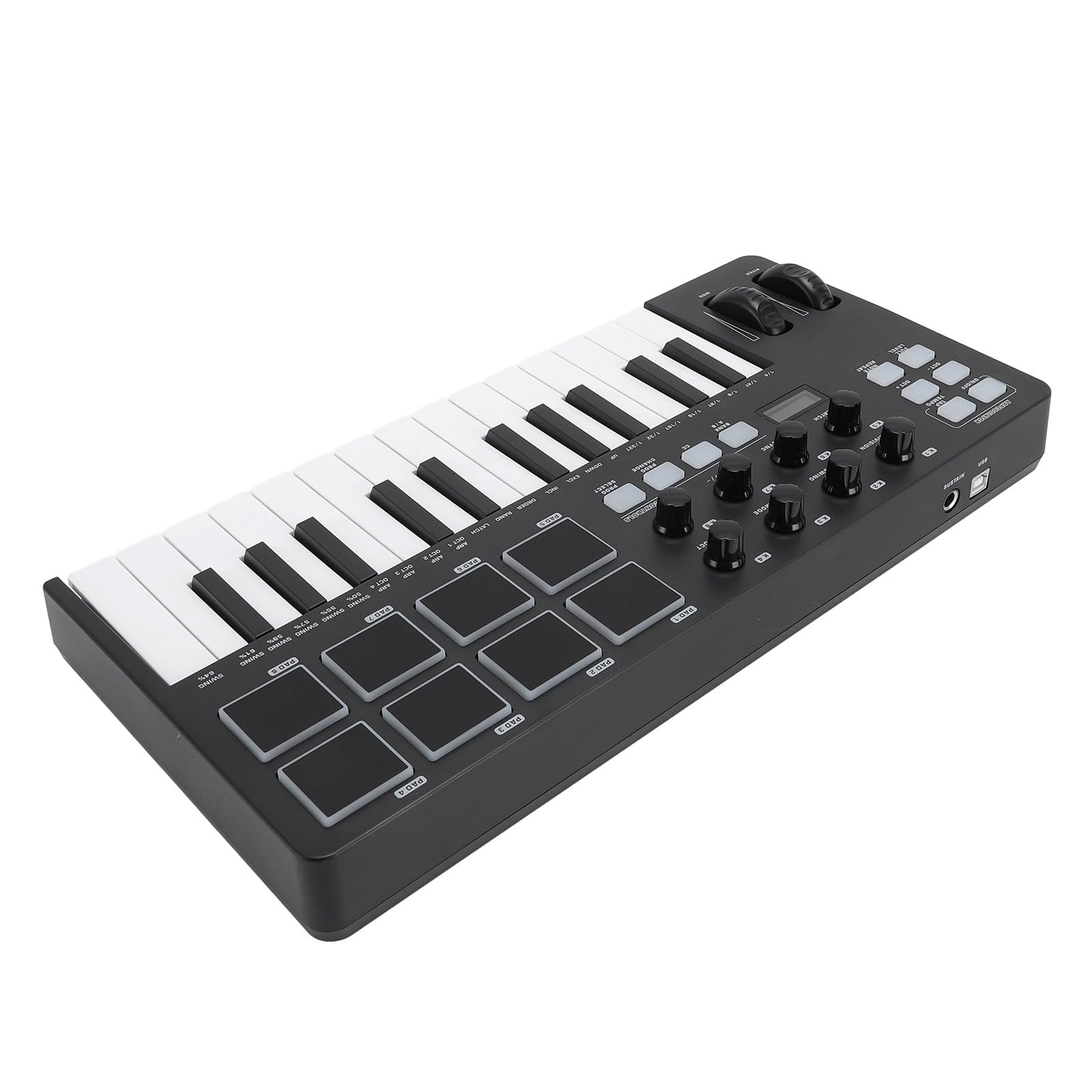 Fabater Controlador de Teclado MIDI USB de 25 Botones con Compatibilidad para Varios DAWS, Teclado MIDI Compacto para Grabación, Rendimiento con Amigos-Black-Abs