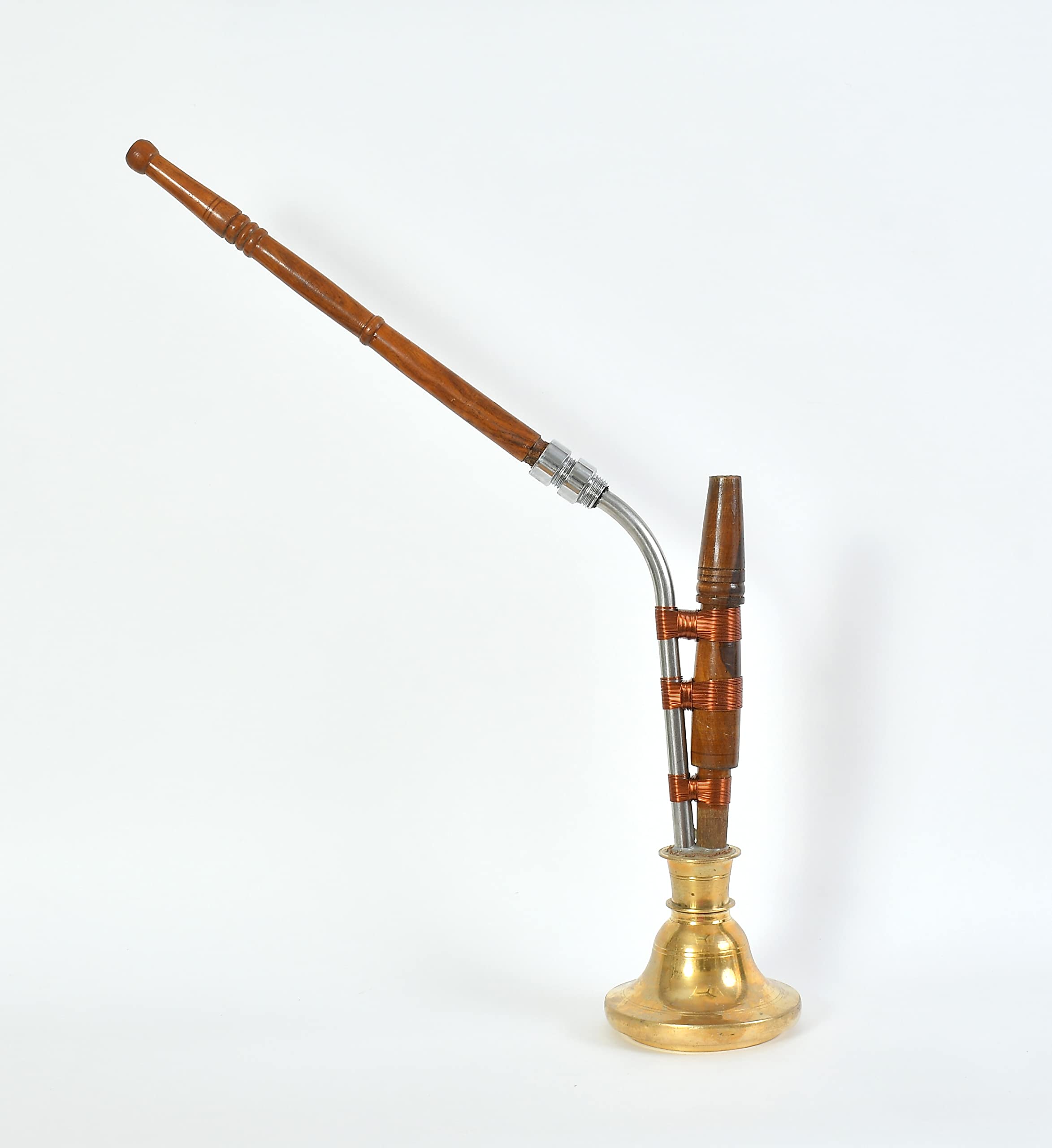 Copper Gold Ross desi Brass Haryanvi Hookah pital with Stand and mitti chillum Size 18×17×5 inches 3