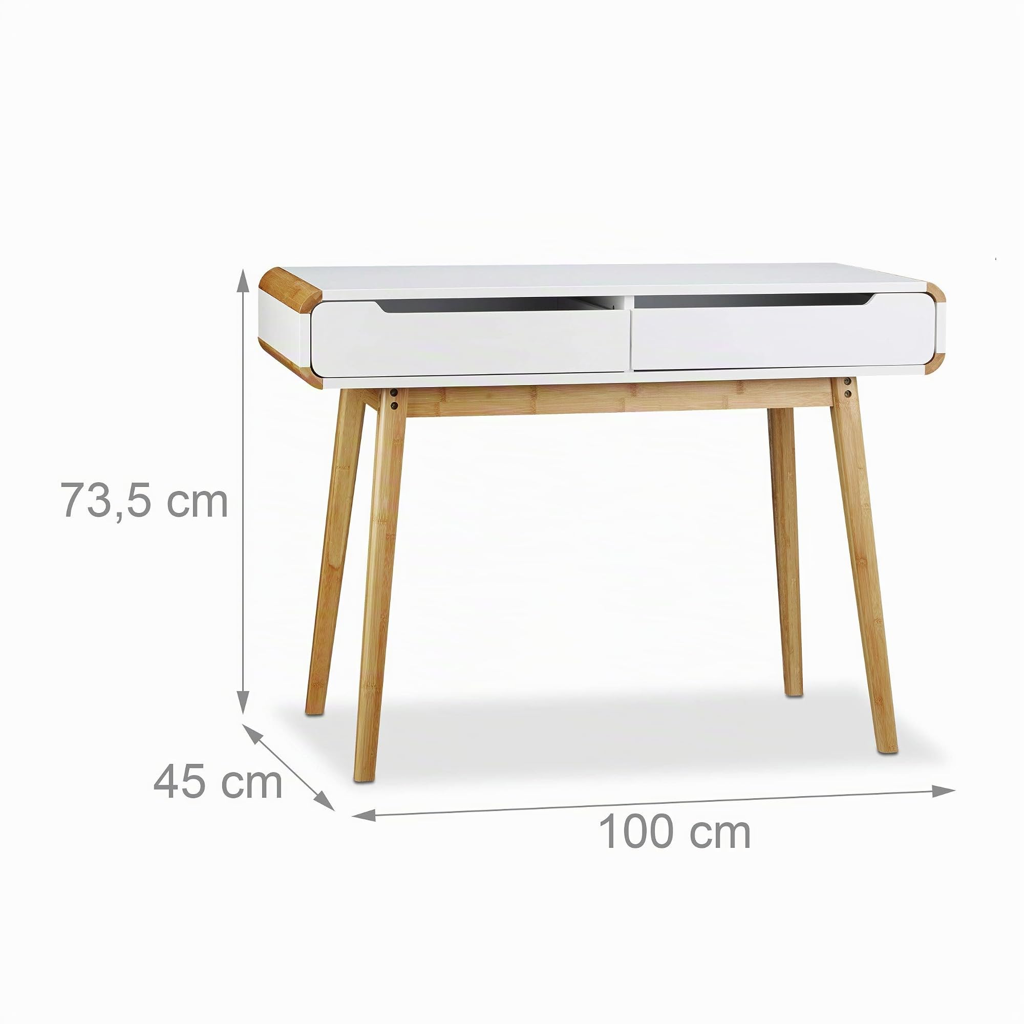 Relaxdays 10020982 Bureau avec tiroirs en bois table ordinateur coiffeuse table maquillage coins arrondis bureau enfant HxlxP: 73 x 100 x 45 cm, blanc