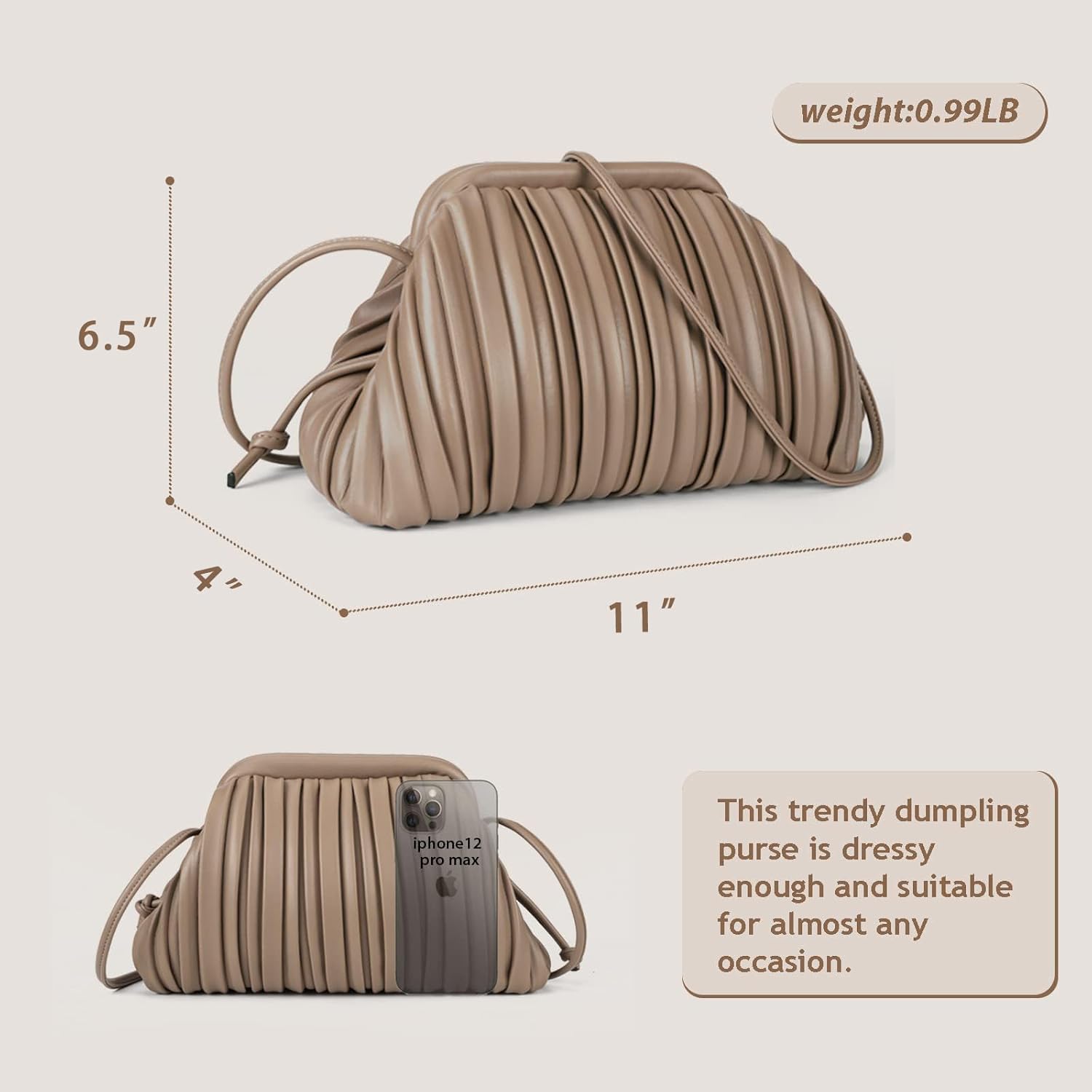 GLITZALL Clutch Purse and Dumpling Bag for Women,Designer Cloud Handbag and Ruched Bag with Detachable Shoulder Strap - Image 6