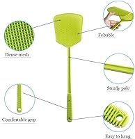 Vista 3 de Matamoscas de plástico, paquete de 5 matamoscas de plástico resistente con mango largo y flexible, manual, varios colores, paquete múltiple