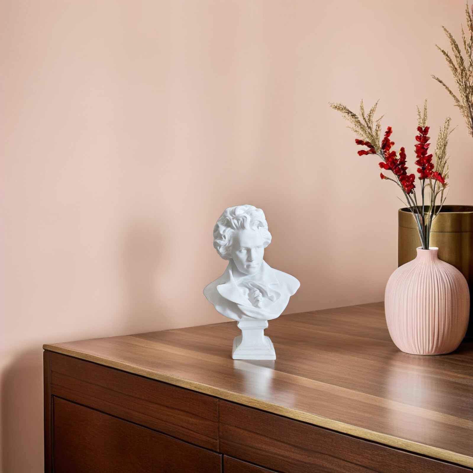 Beavorty Beethoven - Escultura de resina de estilo europeo para decoración del hogar, sala de estar, decoración artística de resina nórdica, estatua de retrato para porche de hotel